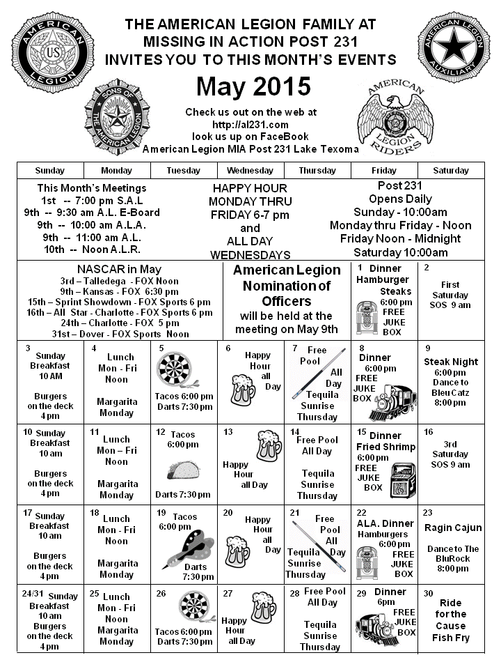 American Legion Dunedin Calendar